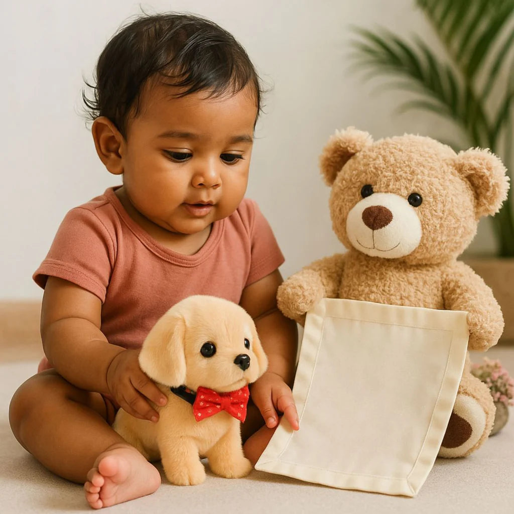 2 in 1 combo offer: Peek-a-boo bear and puppy toy